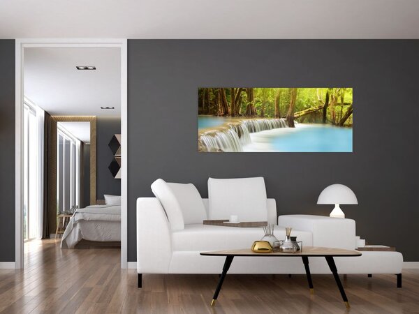Tablou cu cascada Huai Mae Kamin în pădure (120x50 cm)
