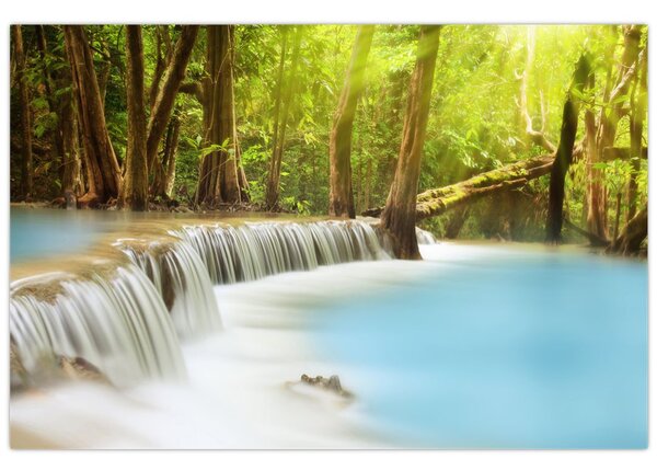 Tablou cu cascada Huai Mae Kamin în pădure (90x60 cm)