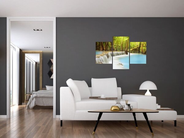 Tablou cu cascada Huai Mae Kamin în pădure (90x60 cm)