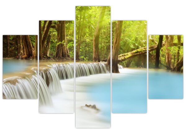 Tablou cu cascada Huai Mae Kamin în pădure (150x105 cm)