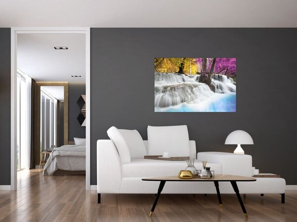 Tablou cu Erawan cascadă în pădure (90x60 cm)