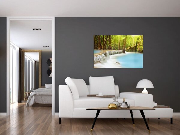Tablou cu cascada Huai Mae Kamin în pădure (90x60 cm)