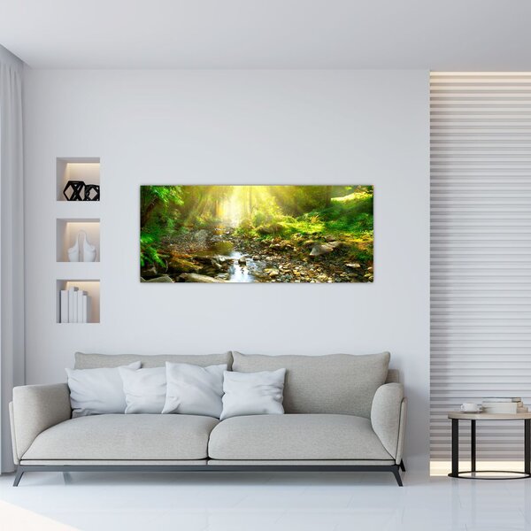 Tablou cu râul în pădurea verde (120x50 cm)