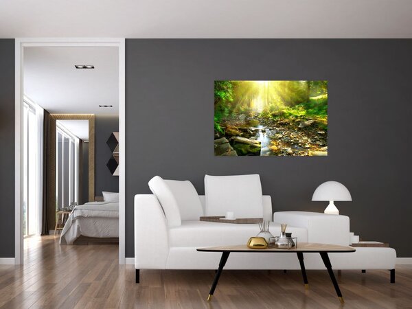 Tablou cu râul în pădurea verde (90x60 cm)