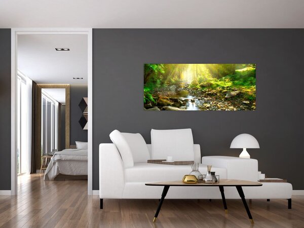 Tablou cu râul în pădurea verde (120x50 cm)