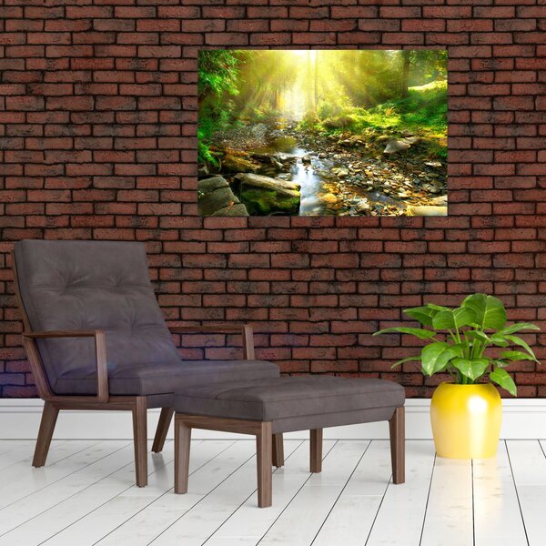 Tablou cu râul în pădurea verde (90x60 cm)
