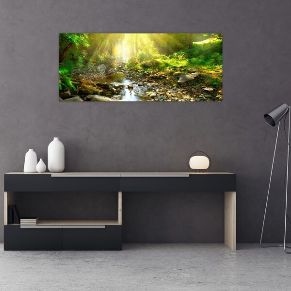Tablou cu râul în pădurea verde (120x50 cm)