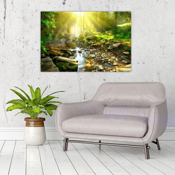 Tablou cu râul în pădurea verde (90x60 cm)
