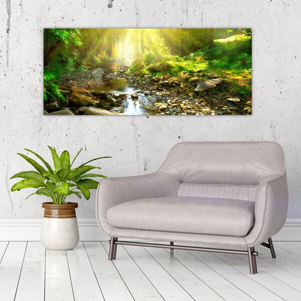 Tablou cu râul în pădurea verde (120x50 cm)