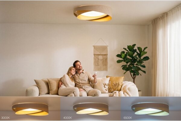 Plafonier LED dimabil SM GALAXY M LED/24W/230V diam. 55 cm bej/auriu + telecomandă