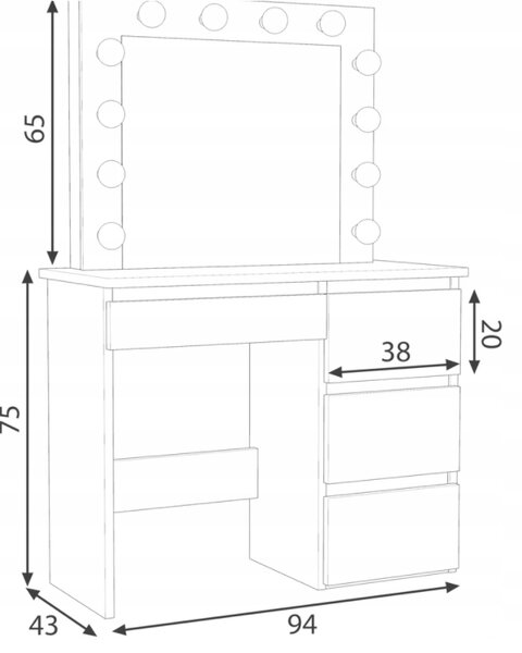 Masă de toaletă albă cu sertare și oglindă – 94×43×140 cm – set machiaj elegant