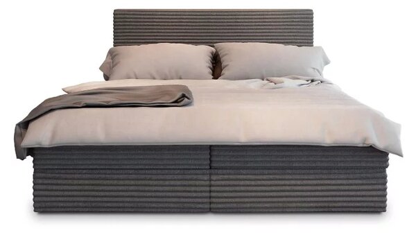 Pat tapițat boxspring ISPIRA 140x200 cm gri Saltea: Saltea cu arcuri Bonell