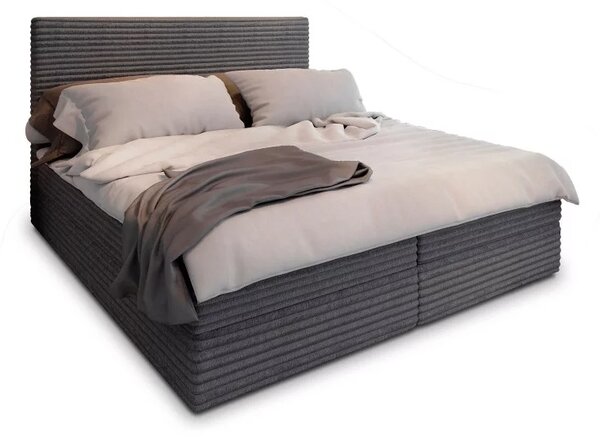 Pat tapițat boxspring ISPIRA 140x200 cm gri Saltea: Saltea cu arcuri Bonell