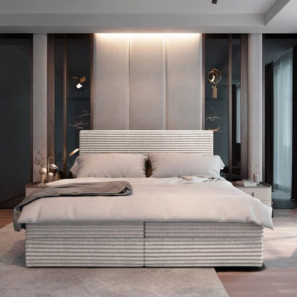 Pat boxspring tapițat ISPIRA 140x200 cm crem Saltea: Saltea cu arcuri Bonell