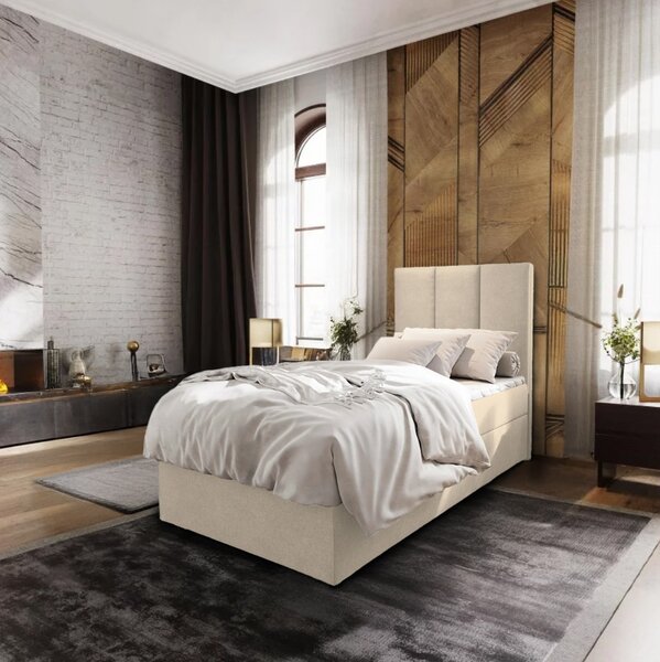 Pat boxspring tapițat MERALIS 80x200 cm bej Saltea: Saltea cu arcuri Bonell