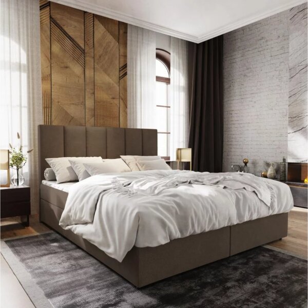 Pat boxspring tapitat MERALIS 160x200 cm maro Saltea: Saltea cu arcuri Bonell