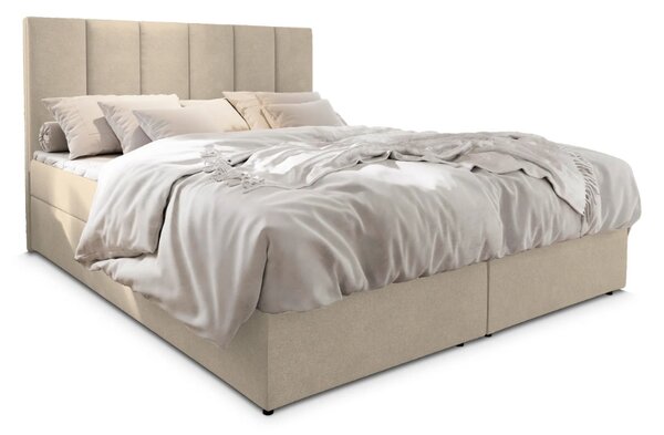 Pat tapițat boxspring MERALIS 140x200 cm bej Saltea: Saltea cu arcuri Bonell
