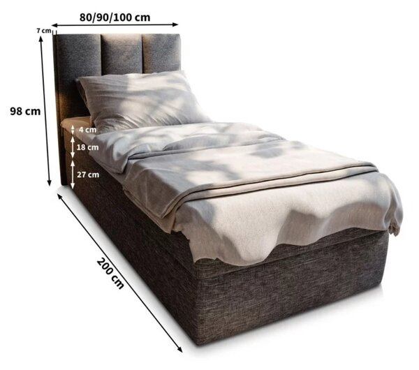 Pat boxspring tapițat MERALIS 80x200 cm bej Saltea: Saltea cu arcuri Bonell