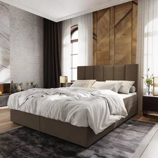 Pat boxspring tapitat MERALIS 160x200 cm maro Saltea: Saltea cu arcuri Bonell