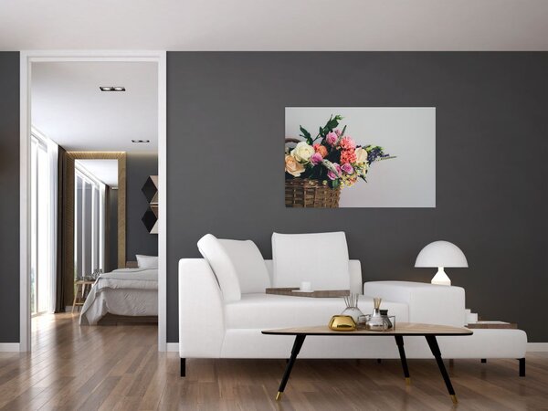 Tablou cu coș și flori (90x60 cm)