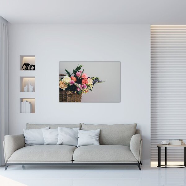 Tablou cu coș și flori (90x60 cm)