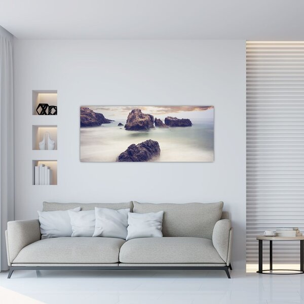 Tablou cu stânci în ceață (120x50 cm)