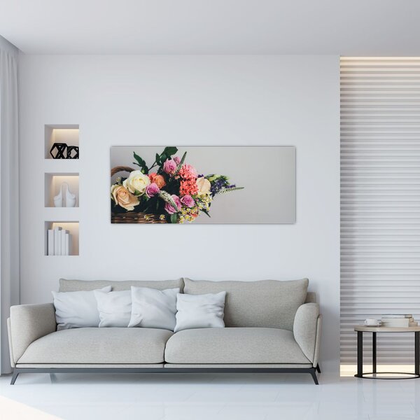 Tablou cu coș și flori (120x50 cm)