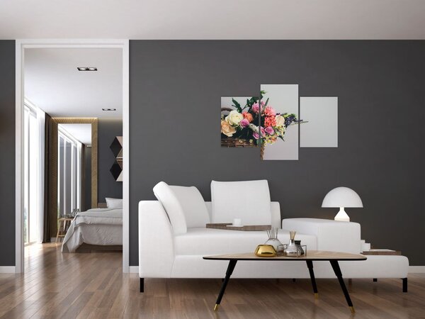Tablou cu coș și flori (90x60 cm)