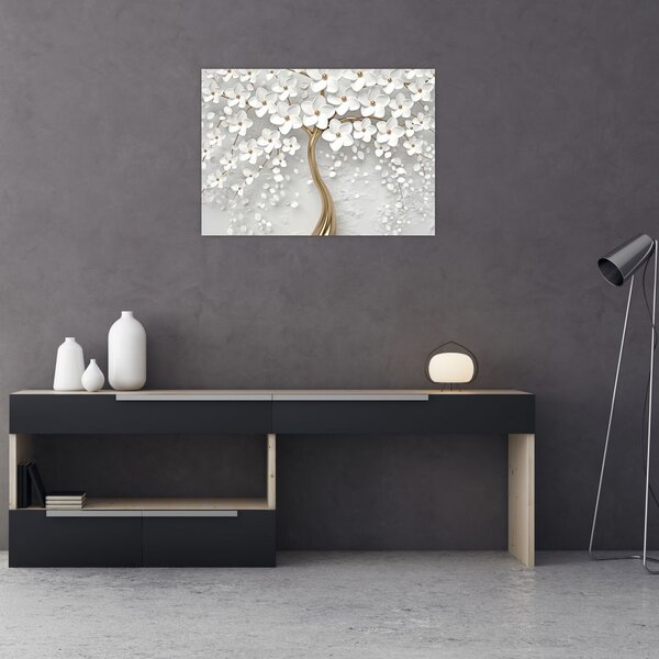 Tablou cu copac alb cu flori (70x50 cm)