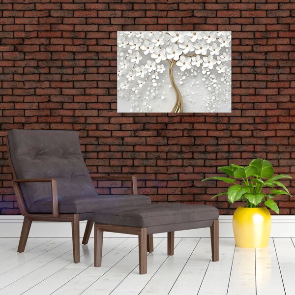 Tablou cu copac alb cu flori (70x50 cm)