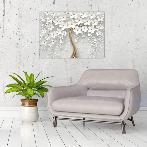 Tablou cu copac alb cu flori (70x50 cm)