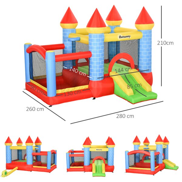 Outsunny Castel Gonflabil cu Trambulină, Tobogan, pentru Petreceri Copii, 280x260x210cm, Multicolor | Aosom Romania
