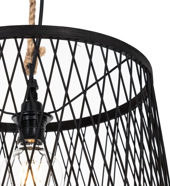 Lampă suspendată rustică pentru exterior din ratan negru 40 cm - Calamus