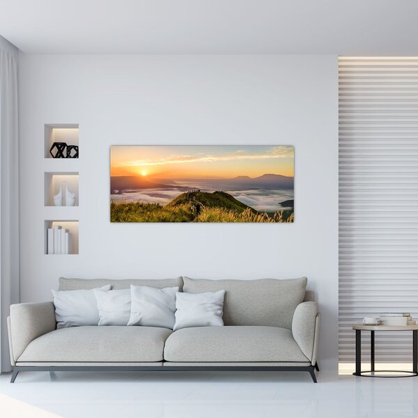 Tablou cu munți în apus de soare (120x50 cm)