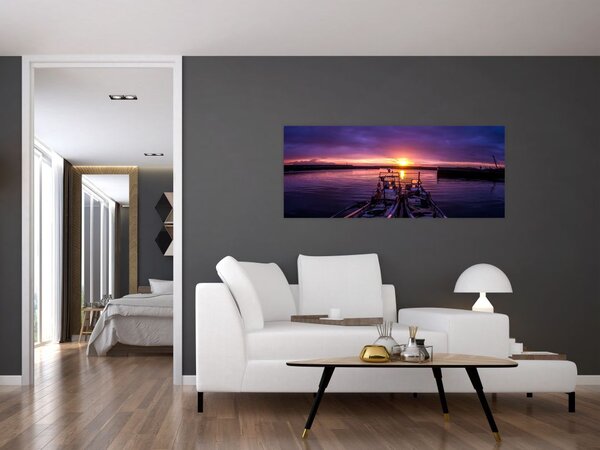 Tablou cu barci pescărești în port (120x50 cm)