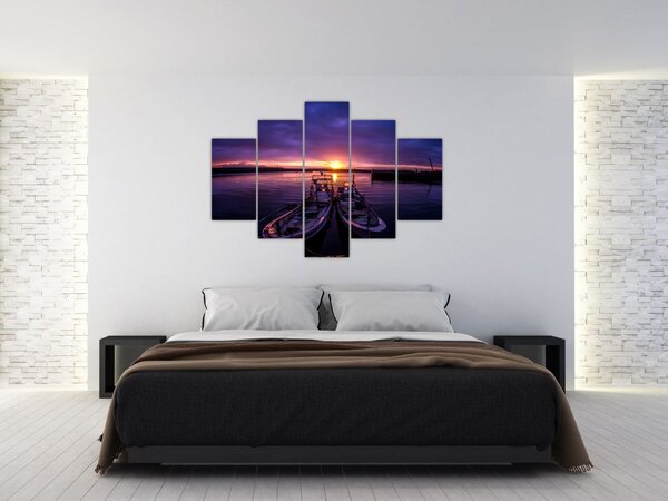 Tablou cu barci pescărești în port (150x105 cm)