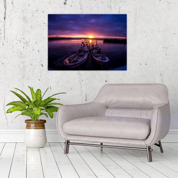 Tablou cu barci pescărești în port (70x50 cm)