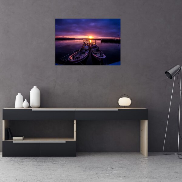 Tablou cu barci pescărești în port (70x50 cm)