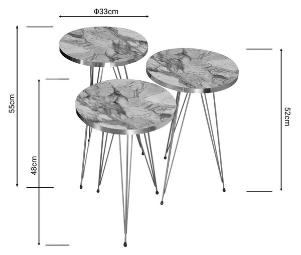 Set masute laterale 3 buc Wakmi Pako World Auriu 33x33x55 cm