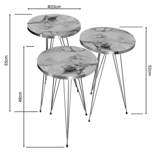 Set masute laterale 3 buc Wakmi Pako World Bej 33x33x55 cm