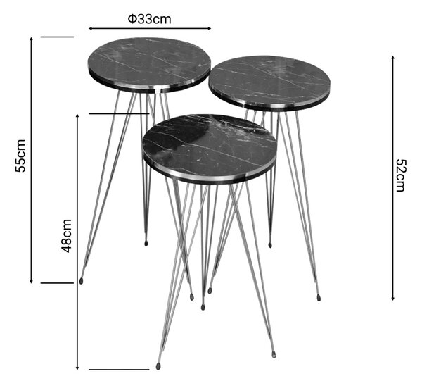 Set masute laterale 3 buc Wakmi Pako World Negru 33x33x55 cm