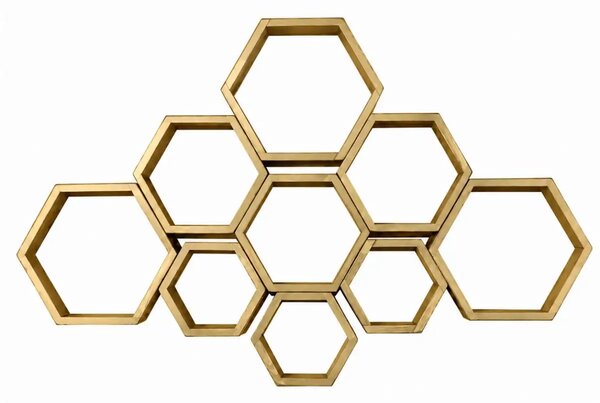 Set 9 rafturi perete Hexa Culoare aurie,Homs,Seia A620,lemn natur
