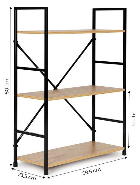 Raft modern cu 3 polițe lemn / metal 80 x 59,5 x 23,5 cm Negru