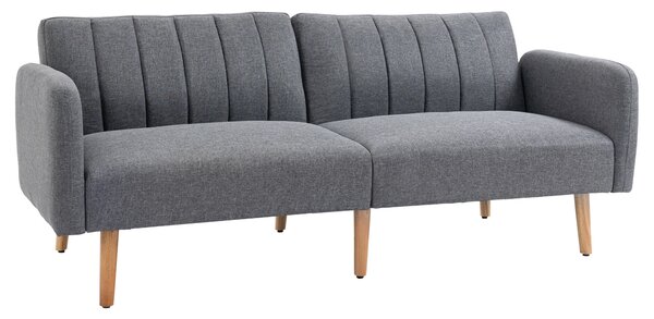 HOMCOM Canapea Extensibila 2 Locuri  Pat pentru 1 Persoana cu Spatar Rabatabil, Tapiterie Tesatura si Picioare din Lemn, 173x75x73cm, Gri
