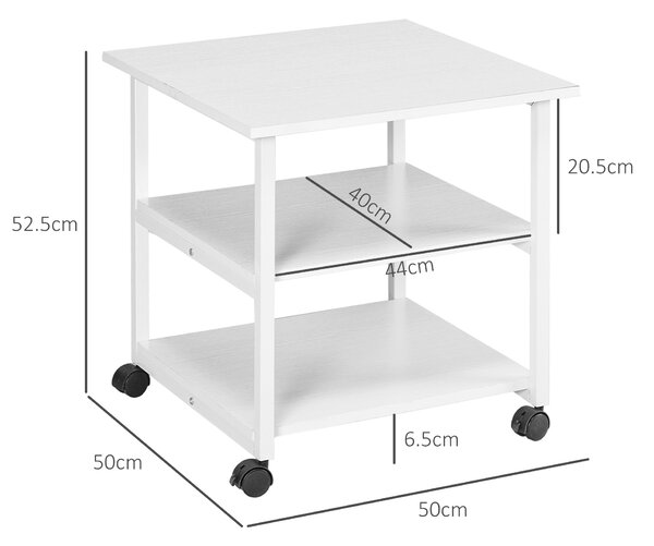 HOMCOM Suport Imprimantă cu Raft de Depozitare, Masă de Imprimantă mobilă pe roți, 50x50x52.5 cm, Alb | Aosom Romania