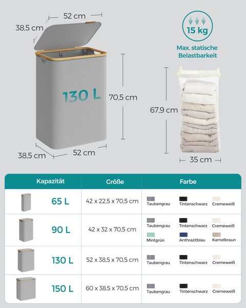 Cos de rufe Songmics Gri 52x38.5x70.5 cm