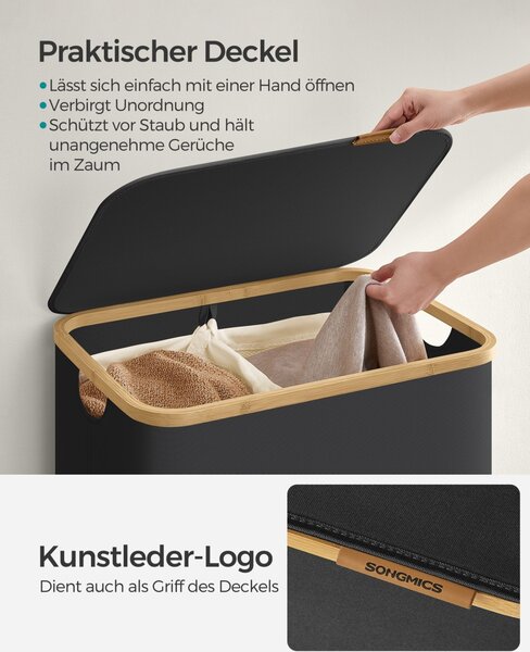 Cos de rufe Songmics Negru 52x38.5x70.5 cm