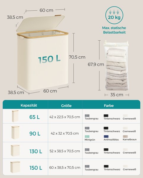 Cos de rufe Songmics Crem 60x38.5x70.5 cm