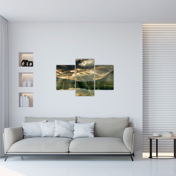 Tablou cu lac și soarele translucid (90x60 cm)