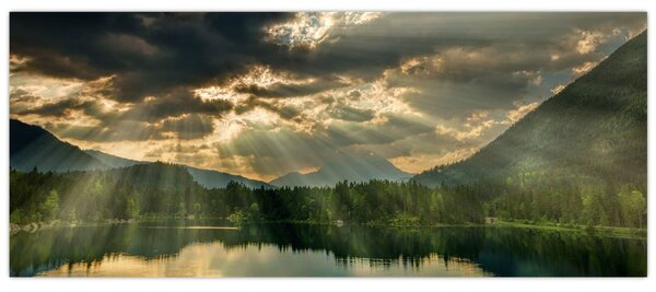 Tablou cu lac și soarele translucid (120x50 cm)